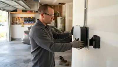 Electrician installs an EV charger on a Fresno, CA garage wall with dedicated circuit conduit