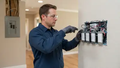 Electrician installing programmable dimmers and lighting controllers in a Fresno, CA home