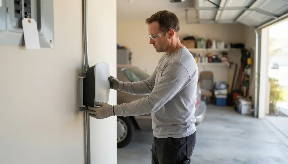 EV charger installation in a Laton, CA garage with a dedicated electrical circuit by a professional electrician
