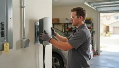 Wall-mounted electric vehicle charger installation with conduit at a Parlier, CA home