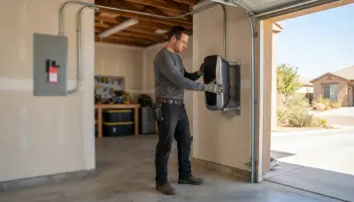 Electrician installs a wall-mounted EV charger on a 240-volt circuit in a Prather, CA garage