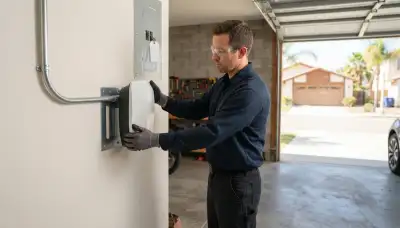 Electrician installing a home EV charger and dedicated circuit in Raisin City, CA