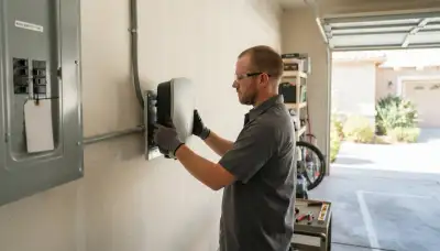 Electrician installing a dedicated EV charger circuit in a Fresno, CA garage