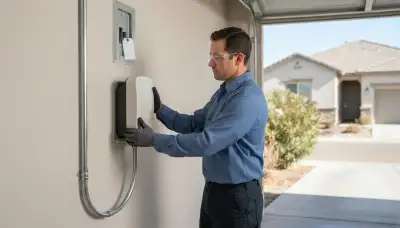 Electrician installing an EV charger and dedicated garage circuit in Sanger, CA
