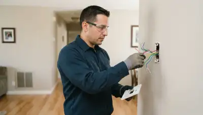 Electrician in Fresno, CA identifies thermostat control wires during an existing wiring assessment