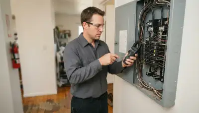 Fresno, CA electrician uses a clamp meter to assess existing panel load for an electrical panel upgrade