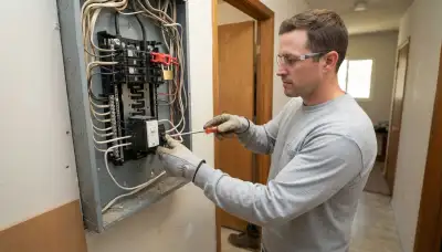 Fresno, CA electrician installing a GFCI breaker in a home's main electrical panel