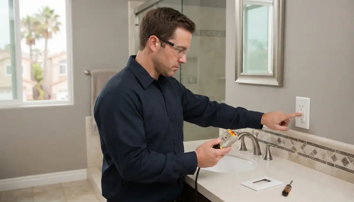 Electrician installing a GFCI outlet near a Del Rey, CA kitchen sink for wet-area shock protection