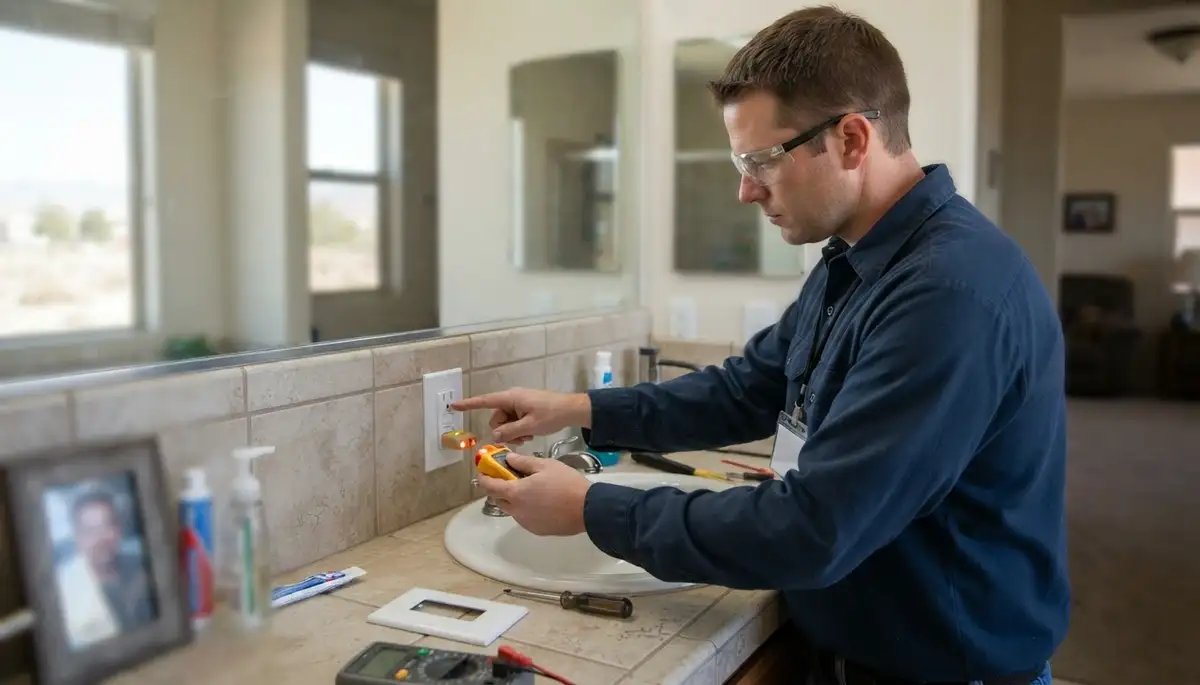 GFCI outlet providing ground-fault protection in a Prather, CA bathroom wet area