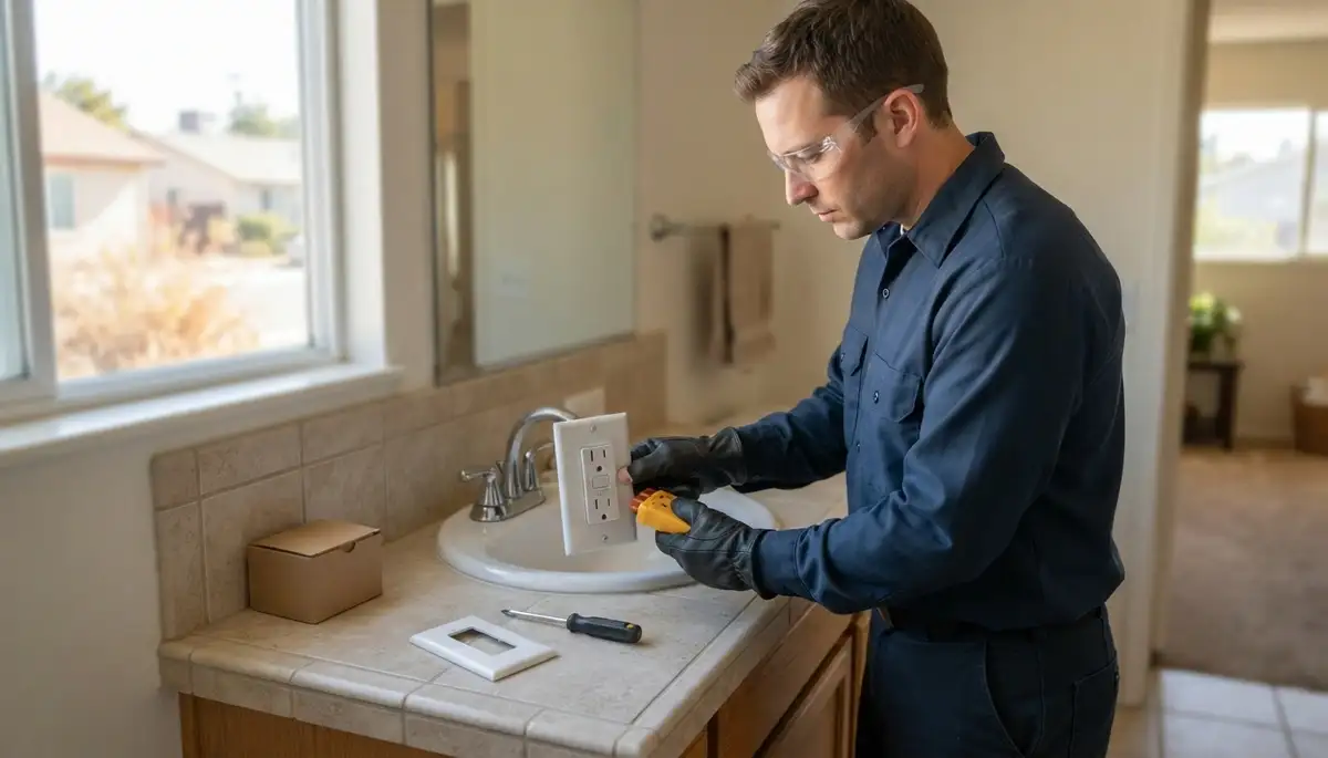 GFCI receptacle protecting a kitchen sink in a Raisin City, CA home, installed by a licensed electrician