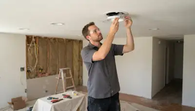 Fresno, CA electrician clips a trim ring into a recessed light housing during installation