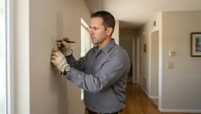 Electrician assessing intercom station placement and cable routes in a Fresno, CA home