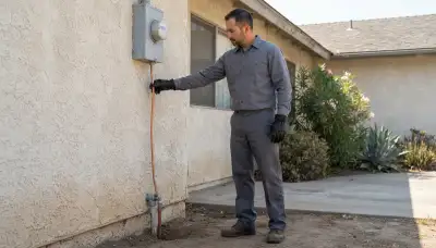 Fresno electrician traces grounding electrode conductor from meter to ground rod for lightning surge assessment