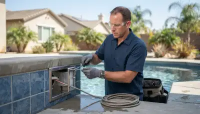 Fresno, CA electrician installs a replacement pool light and verifies the bonding connection.