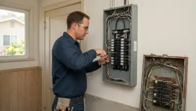 Electrician upgrading an older home's electrical panel to 200 amps in Del Rey, CA