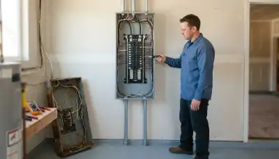 Electrician upgrading an electrical panel in an older Fowler, CA home