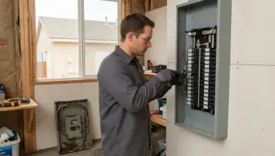 Electrician upgrading an older home's electrical panel to 200 amps in Prather, CA
