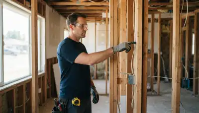 Fresno, CA electrician assessing circuit wiring paths in an unfinished room before installation