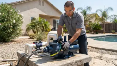 Electrician installs and bonds a pool pump with secure wiring in Fresno, CA