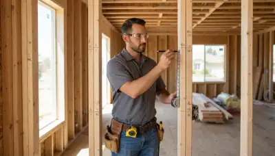 Fresno, CA electrician marking electrical box heights and circuit runs during new construction rough-in