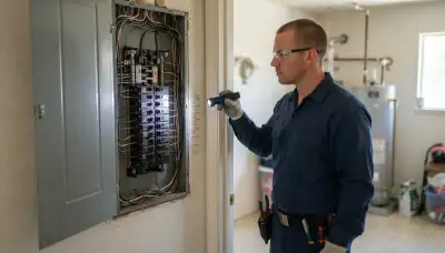 Electrician conducting a whole-home electrical inspection in Fowler, CA