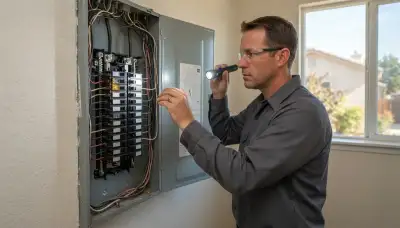 Electrician performing a whole-home electrical inspection in Madera, CA