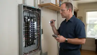 Electrician performing a whole-home electrical inspection in Fresno, CA